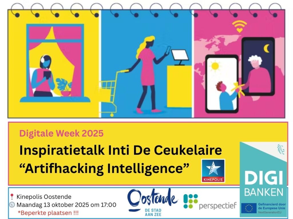 Digitale Week 2025 komt steeds dichterbij!
Van 7 tot en met 17 oktober 2025 staat heel Vlaanderen in het teken van digitale vaardigheden en inspiratie. Ook Stad Oostende, Perspectief en hun partners zorgen voor een uitgebreid programma met boeiende activiteiten.
