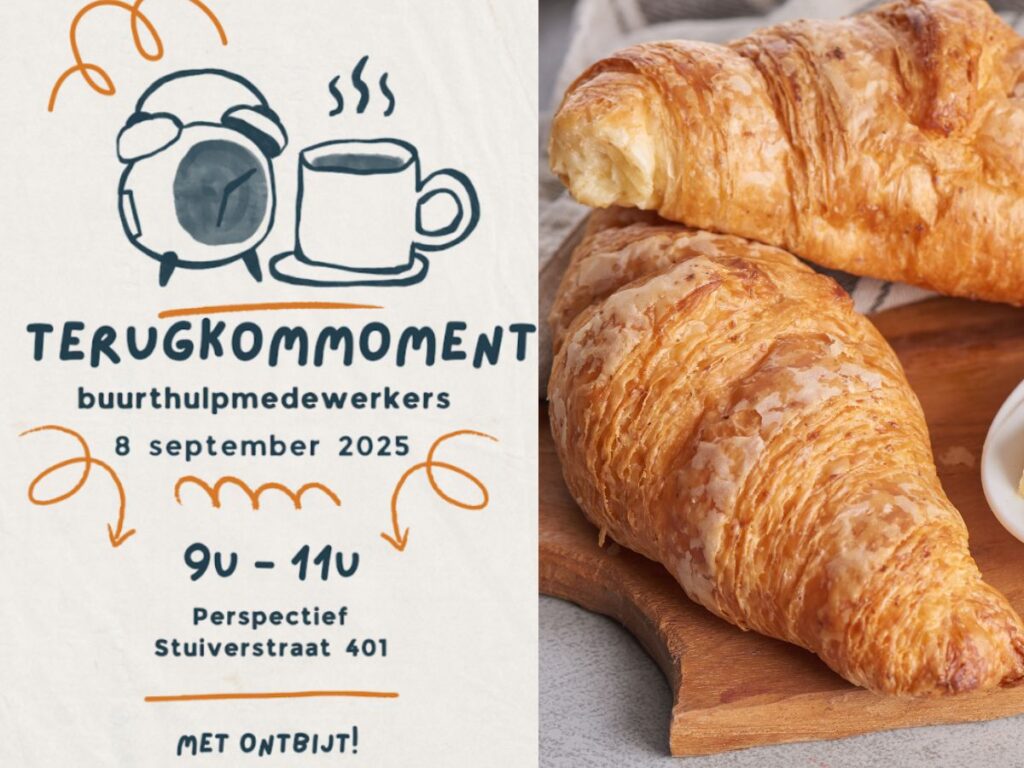 Het kantoor van Perspectief vulde zich onlangs met de geur van verse koffie en knapperige croissants. 
In een warme en ontspannen sfeer kwamen onze wijkwerkers en collega’s samen voor een gezellig ontbijt. 🤝😊